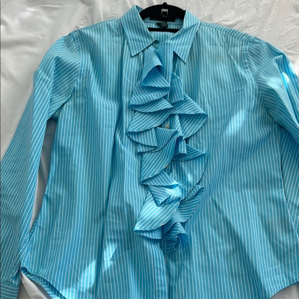 Ralph Lauren Blue Ruffled Long Sleeve Blouse